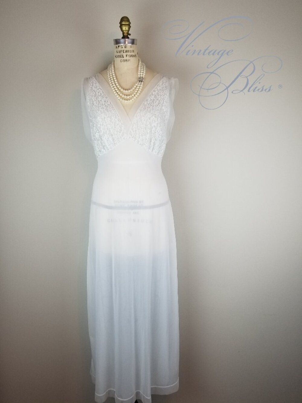Vintage 1950's Glamorous Powder Blue "Myth" Nightgown Van Raalte Bust Size 34~36